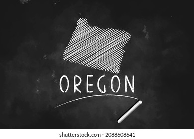 mapa de Oregon dibujado a mano en pizarra, dibujado con tiza en pizarra