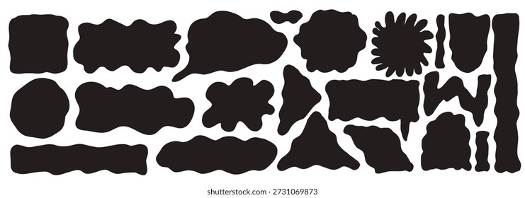 Marcos de comillas orgánicos dibujados a mano con bordes ondulados. Rectángulo Abstractas, Formas ovaladas para texto, Anuncios y rótulos. Vector Elementos de diseño con bordes irregulares y formas fluidas. Burbujas de discurso promocional.