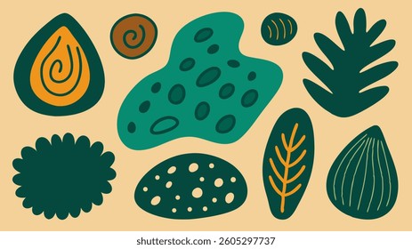 Hand-drawn organic textured shapes in vector format, perfect for graphic design, branding and creative projects with a natural, artistic touch