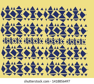 Hand-drawn ornament with geometric shapes in blue on a light yellow background