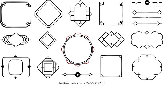 Moldura ornamental desenhada à mão e elementos de borda