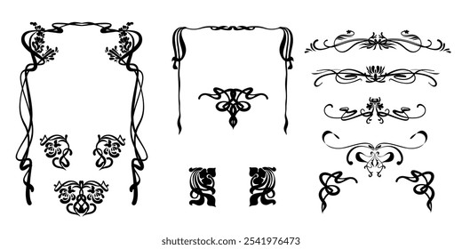 Hand-Drawn Ornamental Frames in Art Nouveau Style