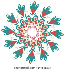 Hand-drawn ornamental round lace frame.  Vector background for celebrations.