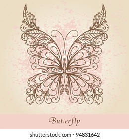 Hand-Drawn Ornate Butterfly  Doodle Vector Illustration