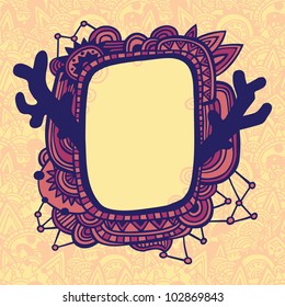 Hand-drawn ornate frame with abstract background