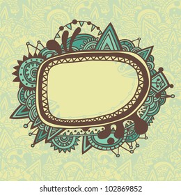 Hand-drawn ornate frame with abstract background