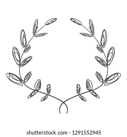 Hand-drawn ornate frame decor element with leaves. Detailed ink black outline rich ornament. Vector image, clipart. Hand drawn floral frame. Decor element for your design.