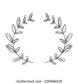 Hand-drawn ornate frame decor element with leaves. Detailed ink black outline rich ornament. Vector image, clipart. Hand drawn floral frame. Decor element for your design.