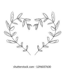 Hand-drawn ornate frame decor element with leaves. Detailed ink black outline rich ornament. Vector image, clipart. Hand drawn floral frame. Decor element for your design.
