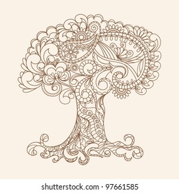 Hand-Drawn Ornate Tree Doodle Vector Illustration