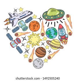 Hand-drawn Outer Space Doodles. Vector