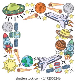 Hand-drawn Outer Space Doodles. Vector