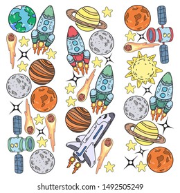 Hand-drawn Outer Space Doodles. Vector