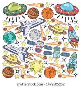 Hand-drawn Outer Space Doodles. Vector