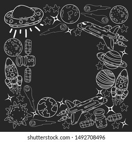Hand-drawn Outer Space Doodles. Vector