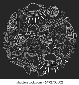 Hand-drawn Outer Space Doodles. Vector