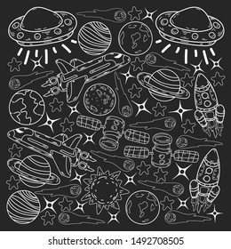 Hand-drawn Outer Space Doodles. Vector