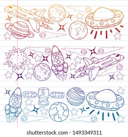 Hand-drawn Outer Space Doodles. Vector