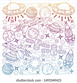 Hand-drawn Outer Space Doodles. Vector