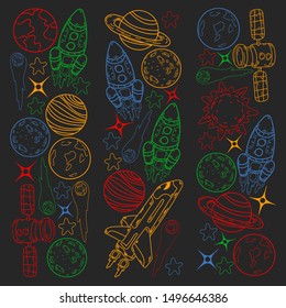 Hand-drawn Outer Space Doodles. Vector