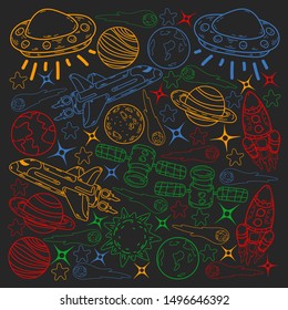 Hand-drawn Outer Space Doodles. Vector