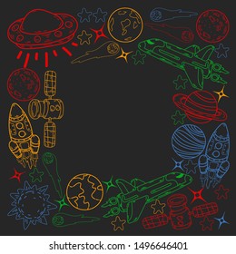 Hand-drawn Outer Space Doodles. Vector