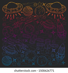 Hand-drawn Outer Space Doodles. Vector