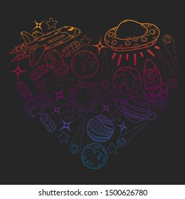 Hand-drawn Outer Space Doodles. Vector