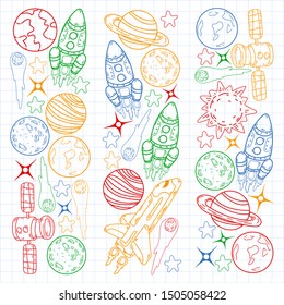 Hand-drawn Outer Space Doodles. Vector