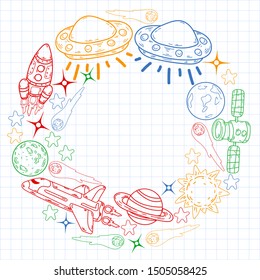 Hand-drawn Outer Space Doodles. Vector