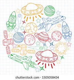 Hand-drawn Outer Space Doodles. Vector