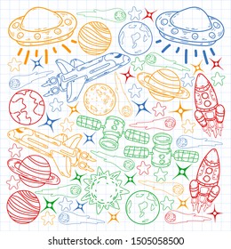 Hand-drawn Outer Space Doodles. Vector