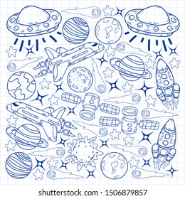 Hand-drawn Outer Space Doodles. Vector