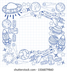 Hand-drawn Outer Space Doodles. Vector