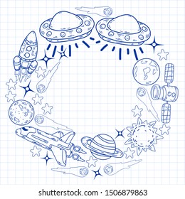 Hand-drawn Outer Space Doodles. Vector
