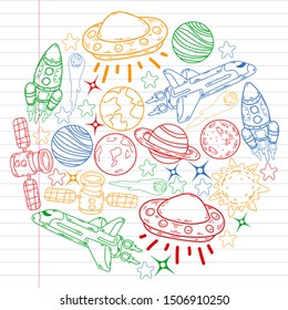 Hand-drawn Outer Space Doodles. Vector
