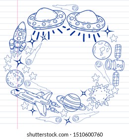Hand-drawn Outer Space Doodles. Vector