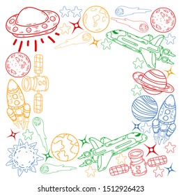 Hand-drawn Outer Space Doodles. Vector