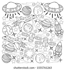 Hand-drawn Outer Space Doodles. Vector