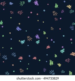 Hand-drawn outer space elements. Seamless vector cosmic background