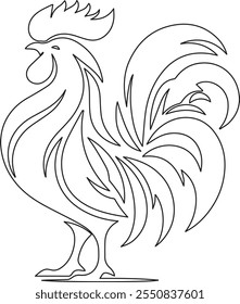 Diseño de ilustración de arte de línea de Vector de gallo.