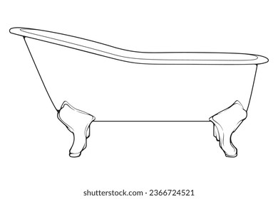 Hand-drawn outline bathtub, simple styles outline vector. Simple doodle sketch style. Vector illustration.
