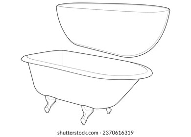 Hand-drawn outline bathtub, simple styles outline vector. Simple doodle sketch style. Vector illustration.
