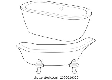 Hand-drawn outline bathtub, simple styles outline vector. Simple doodle sketch style. Vector illustration.

