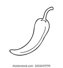 Handdrawn Outline Chili Pepper Isolated on with Stem Detail vegetable food