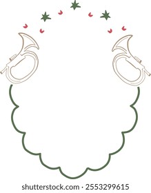 Hand-Drawn outline Christmas Wreath Illustration with musical instruments. Vector flat art perfect for Christmas greeting card.