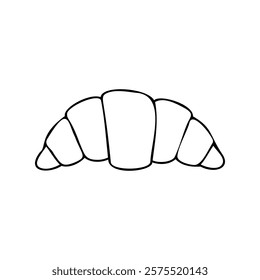 Hand-drawn outline of a croissant. Minimalistic linear style illustration of a classic French pastry. Perfect for bakery designs, menus, food-related content, and branding