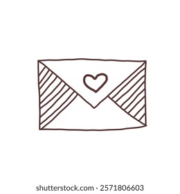 Hand-drawn outline envelope with a heart seal, perfect for Valentine's Day cards, love letters, and decor