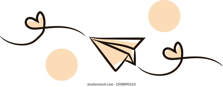 hand-drawn outline illustration of a paper airplane in flight