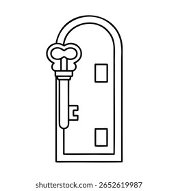 Contour dessiné à la main d'une clef dans une porte à deux formes rectangulaires sur un accès de serrure